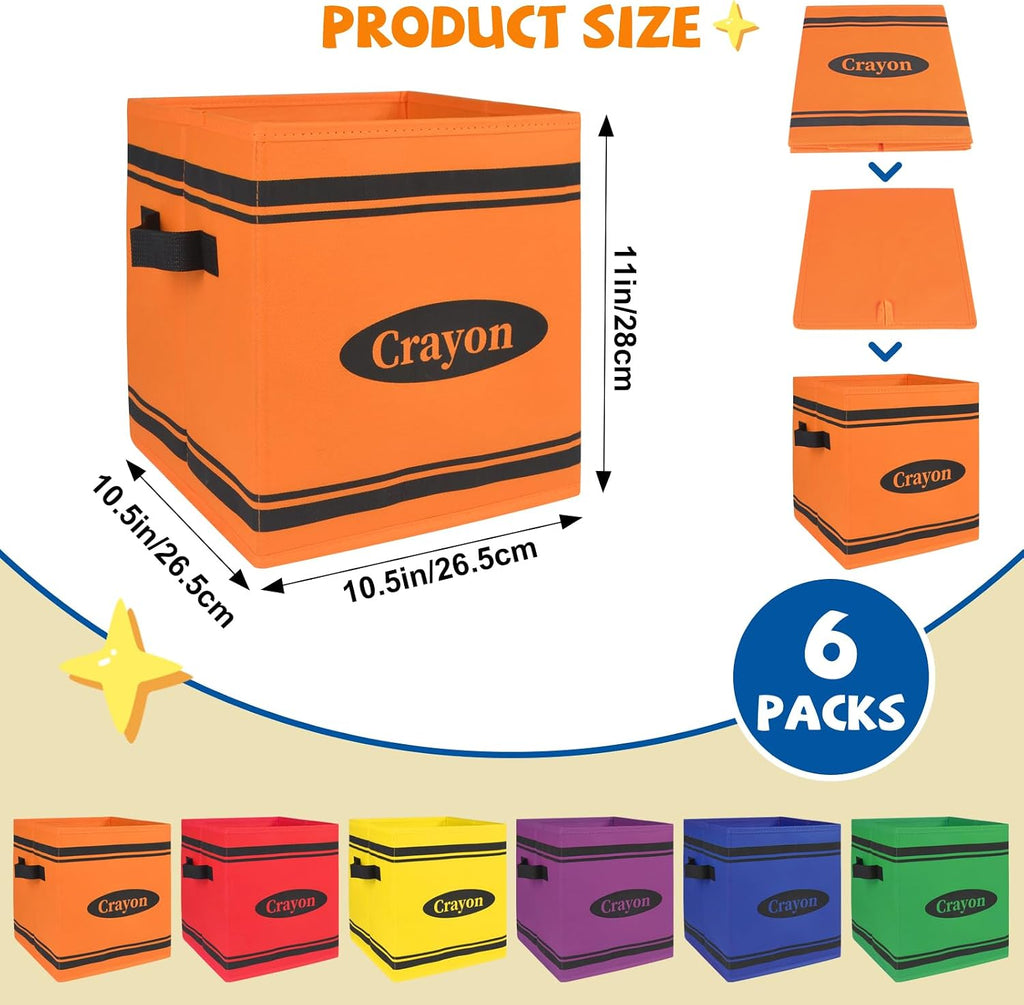 6 Pcs 11" Crayon Classroom Storage Bins, Colorful Fabric Cube Storage Bin