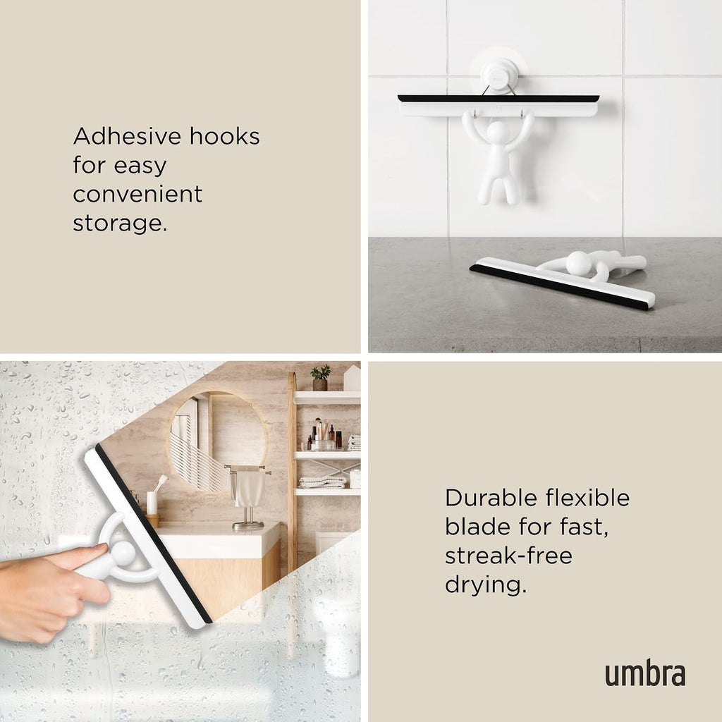 Umbra Buddy Adhesive Squeegee, Shower Glass and Mirror Cleaner, White