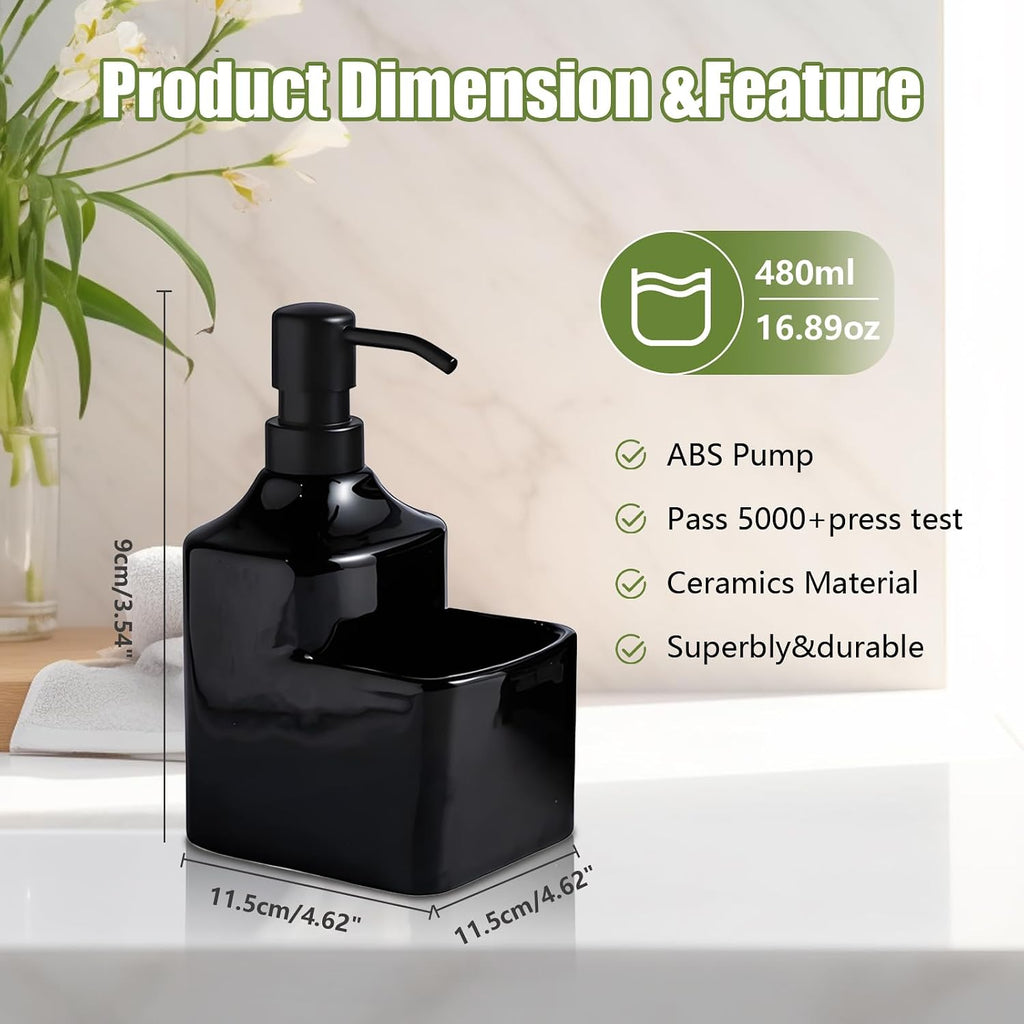 Gets Soap Dispenser Black Ceramic Pump Bottle with Storage Holder