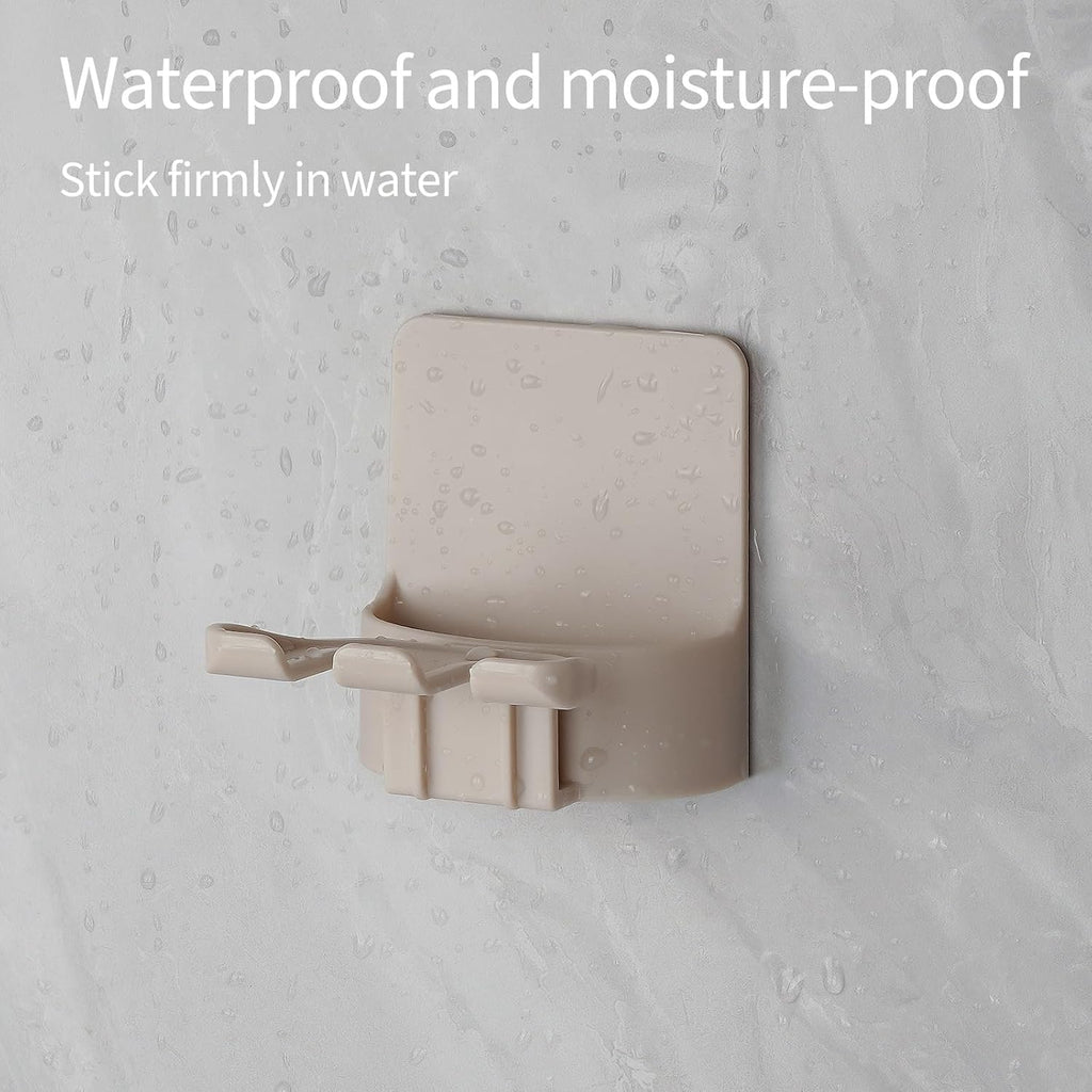 2 PCS Self-Adhesive Toothbrush Holders Wall Mounted, Water Proof Toothbrush Hook, 3 in 1 with Toothbrush Hanger Toothpaste Holder and Gargle Cup Holder for Bathroom Shower (Beige)