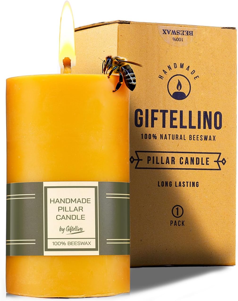Large Pillar Beeswax Candle – Long-Lasting 80-Hour Pillar – Unscented & Hand-Poured – All-Natural Wax with Cotton Wick – Reliable Emergency Light or Gift Idea