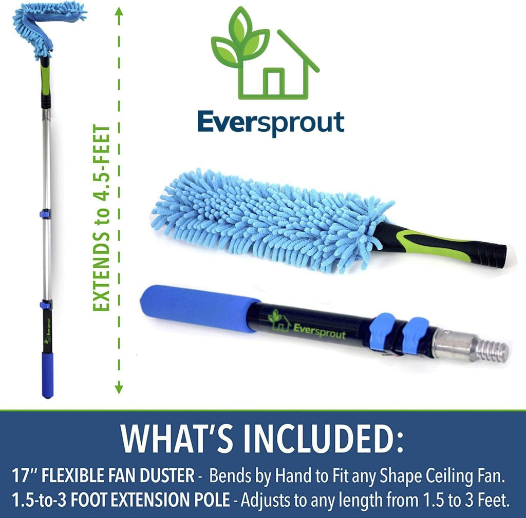 EVERSPROUT Ceiling Fan Duster with 3 Foot Pole, Bendable Microfiber Cleaner