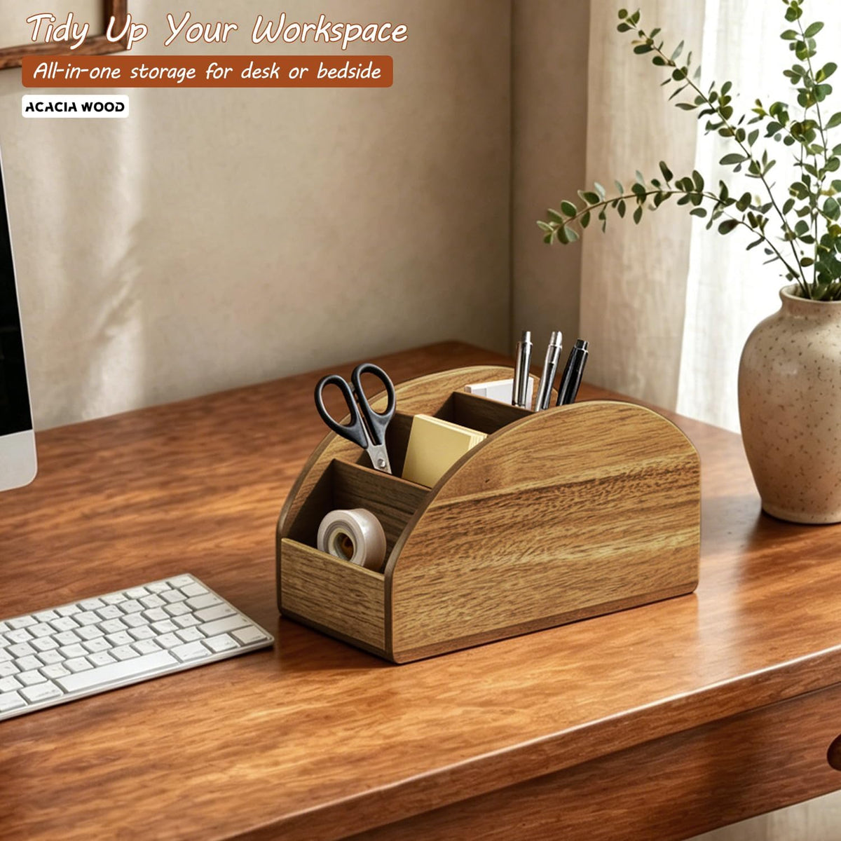 Wood TV Remote Control Holder, Cute Pen/Pencil Holder, Desktop Organizer