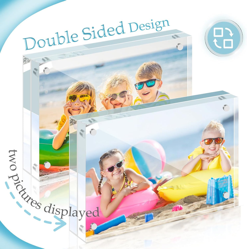 3 Pack 5x7 Acrylic Picture Frames, Premium Acrylic Photo Frame, Double-Sided Magnetic Picture Frames Clear Thickness Lucite Frameless Transparent Square Frame Gift for Home Office Desktop Display