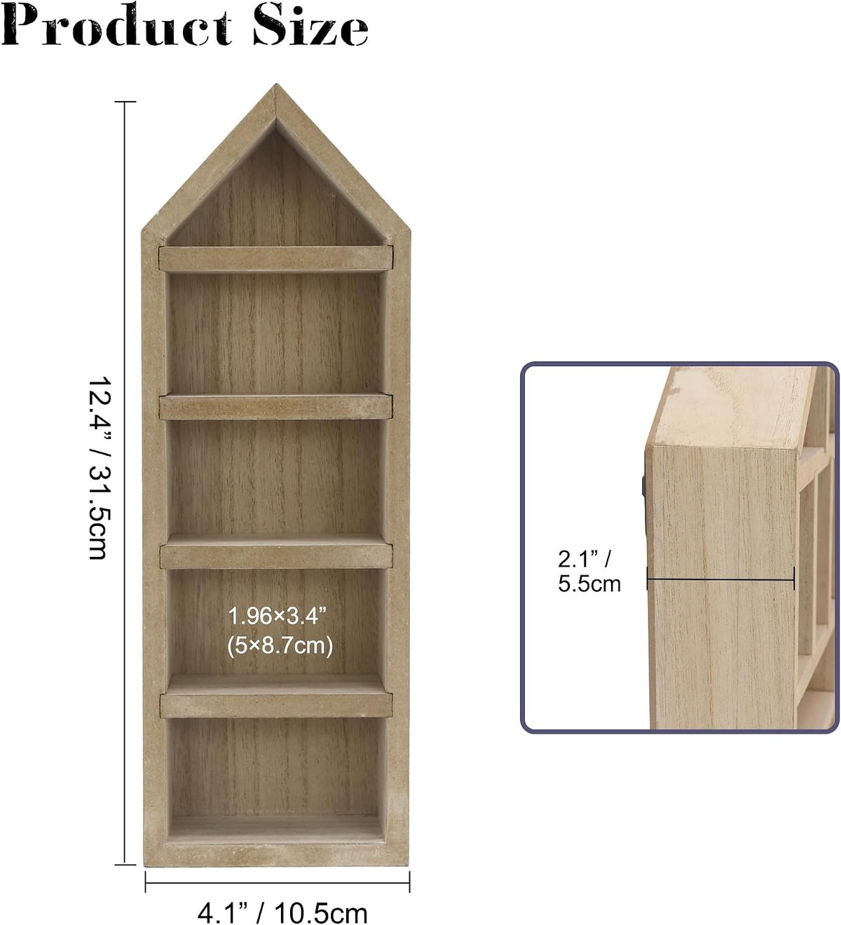 House Shaped Shadow Box with Removeable Shelves,Cream,4x12