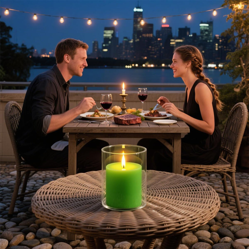 Set of 3 Different Size Light Green Pillar Candles, Unscented Dripless 2.75x3, 2.75x4, 2.75x6 Inch Long Lasting Cylinder Wax Candles for Home Power Outage Dinner Table Decoration
