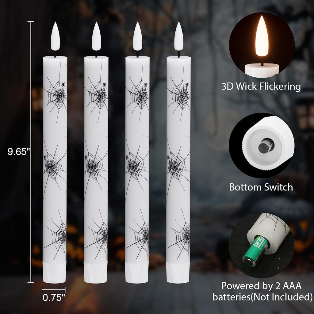 Cobweb Decal Flameless LED Taper Candles with Remote and Timer