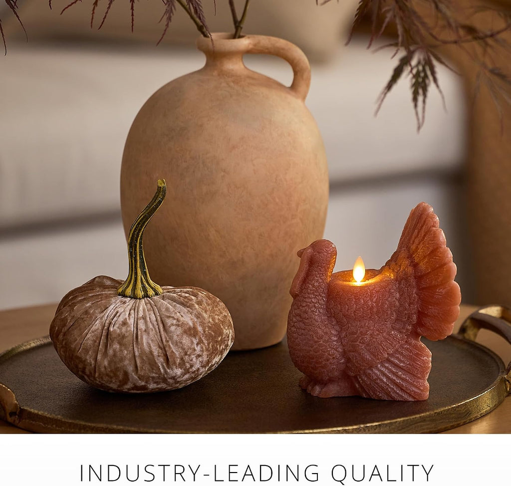Luminara Turkey Flickering LED Candle (5.25" x 6"), Timer Function, Real Unscented Flameless Wax, Chalky Finish, Caramel Café, Fall Harvest Decoration, Autumn Home Decor, Thanksgiving Table Decoration