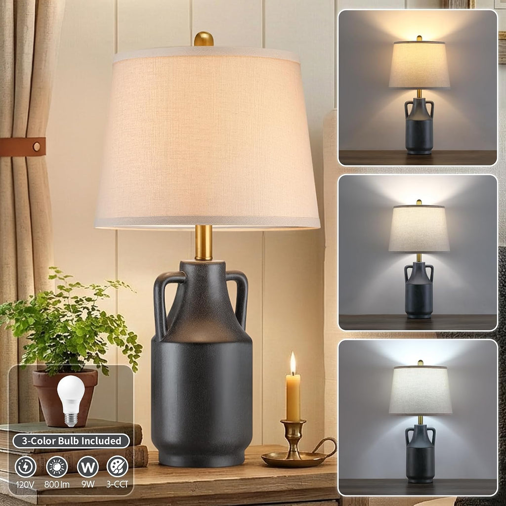 Lovlast 26" Farmhouse Black Ceramic Table Lamp for Bedroom Living Room