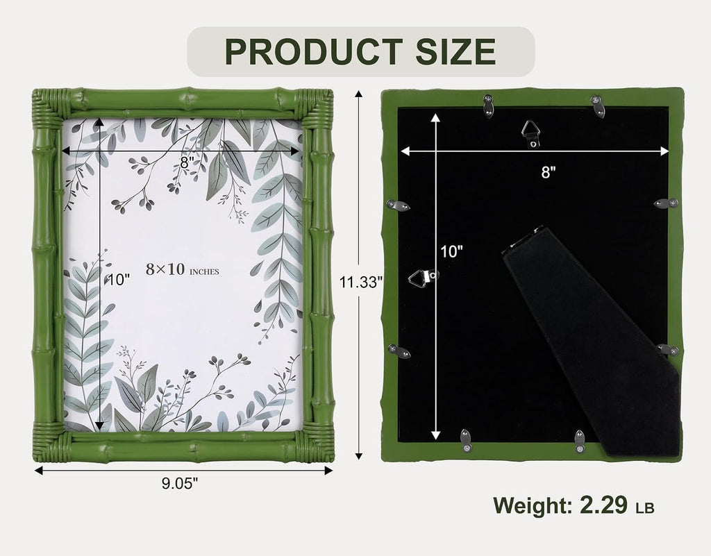 8x10 Picture Frame, Resin Photo Frame Natural Bamboo Inspired Handcrafted Decorative Frame with Tempered Glass Holiday Gift Home Gallery Wall Mantel Display Studio Office Hallway Décor, Green