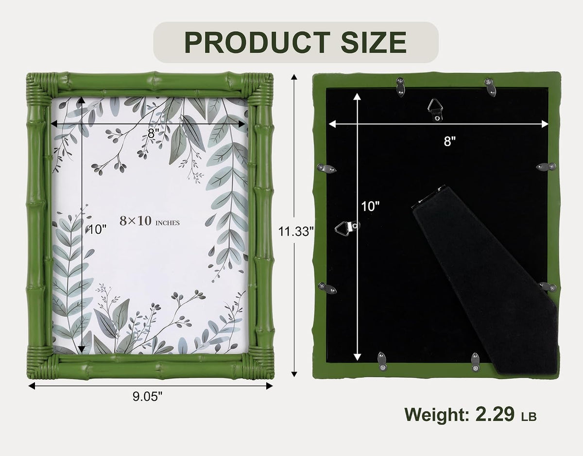 8x10 Picture Frame, Resin Photo Frame Natural Bamboo Inspired Handcrafted Decorative Frame with Tempered Glass Holiday Gift Home Gallery Wall Mantel Display Studio Office Hallway Décor, Green