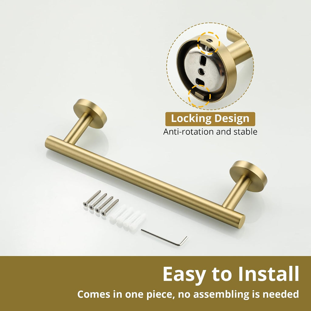 Sayayo Brushed Gold Hand Towel Holder for Bathroom Wall, 9 Inch Towel Bar