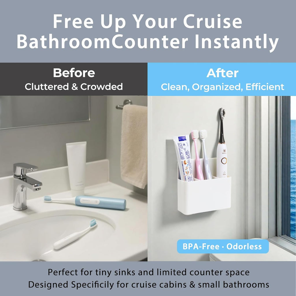 Magnetic Toothbrush Holder for Cruise Ship Cabins – Cruise Essentials 2026 & Travel Must Haves – Wall-Mounted Cruise Bathroom Organizer for Alaska & Caribbean Staterooms (White)
