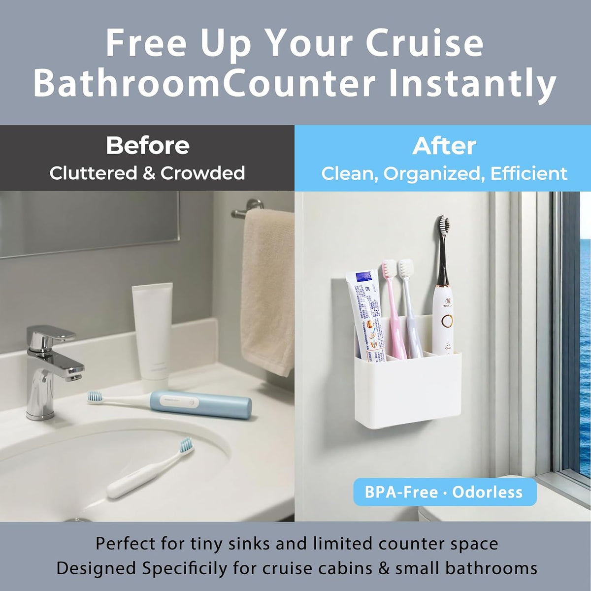 Magnetic Toothbrush Holder for Cruise Ship Cabins – Cruise Essentials 2026 & Travel Must Haves – Wall-Mounted Cruise Bathroom Organizer for Alaska & Caribbean Staterooms (White)