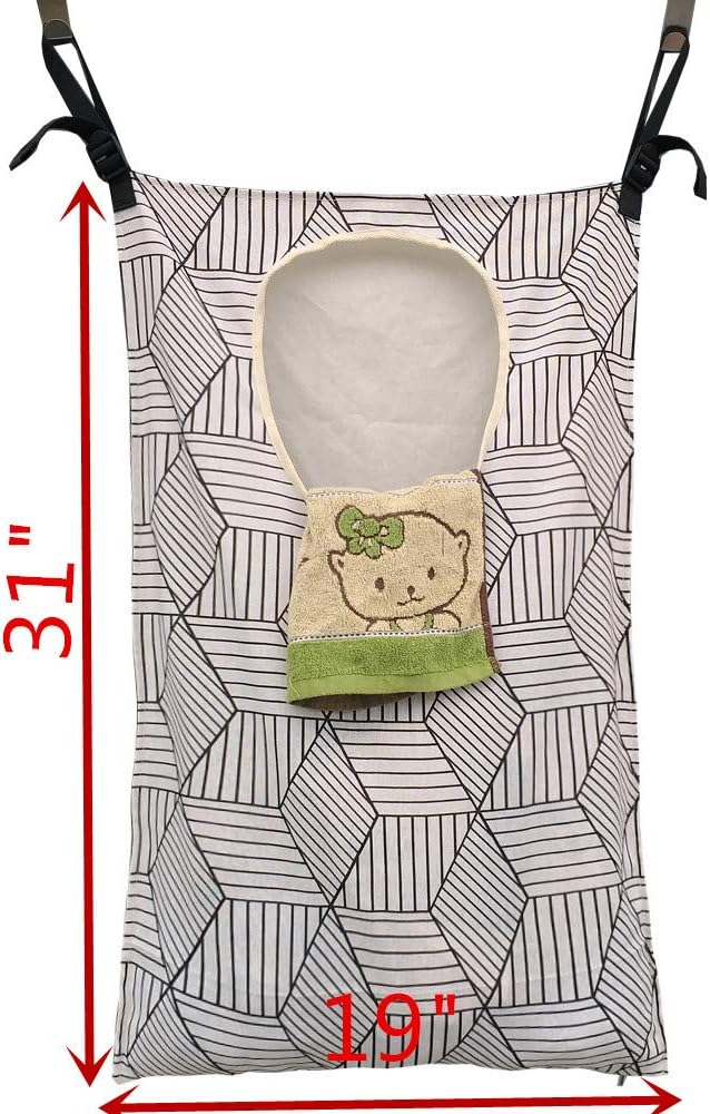 HDHYK Adjustable Space Saving Door Hanging Laundry Hamper with Stainless Steel Hooks