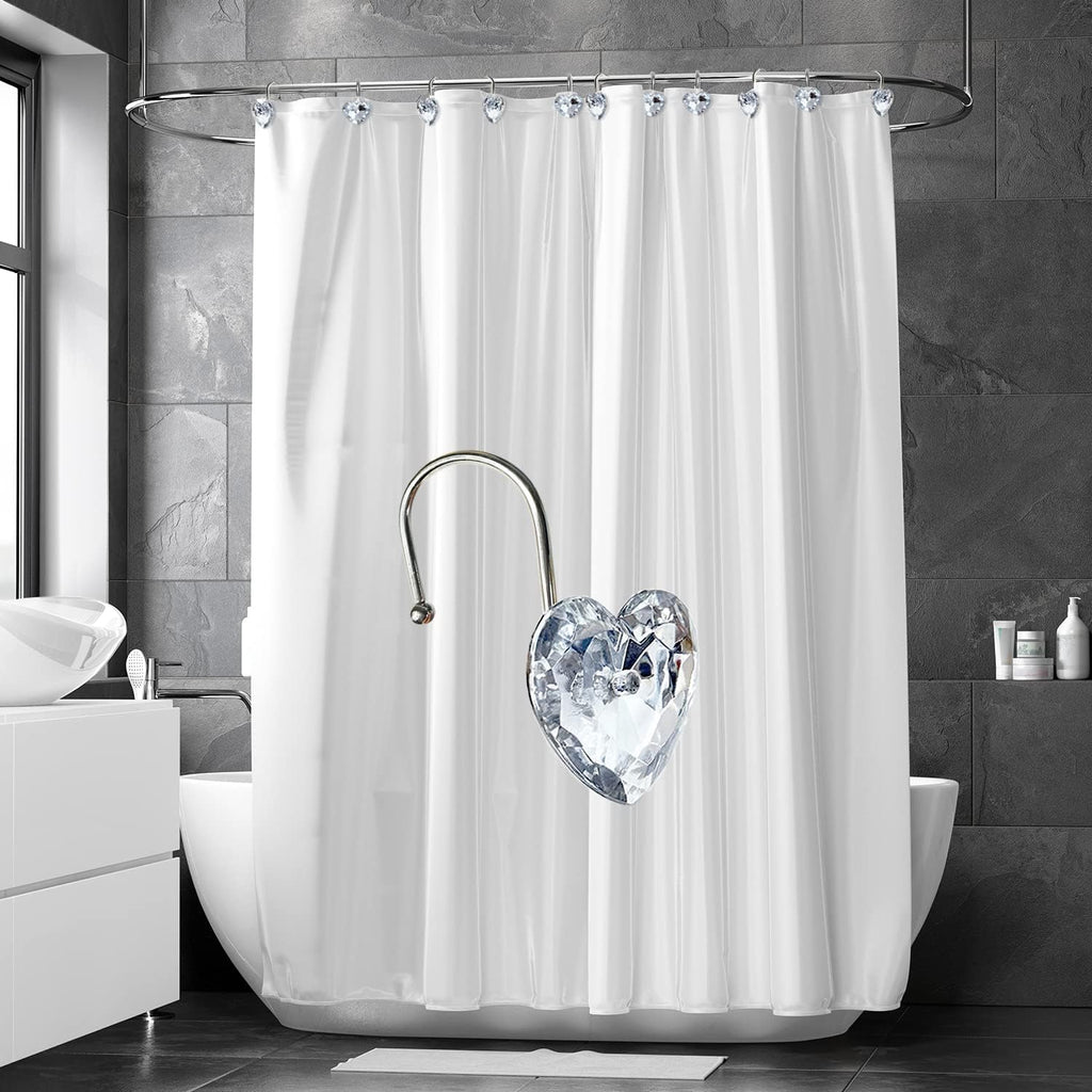 Romantic Angels 12PCS Shower Curtain Hooks Rings for Bathroom, Stainless Steel Rust Resistant Decorative Rhinestones Shower Curtain Hooks for Shower Curtains and Shower Rod (Silver Heart)