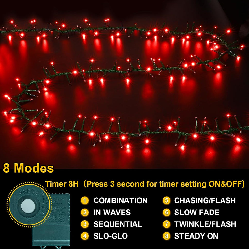 LAMPHOME 500 LED String Lights Outdoor, 11 Modes Plug in Twinkle Fairy Lights for Bedroom, 46ft 500LED Christmas Lights Cluster Lights Outdoor Waterproof Green-Red
