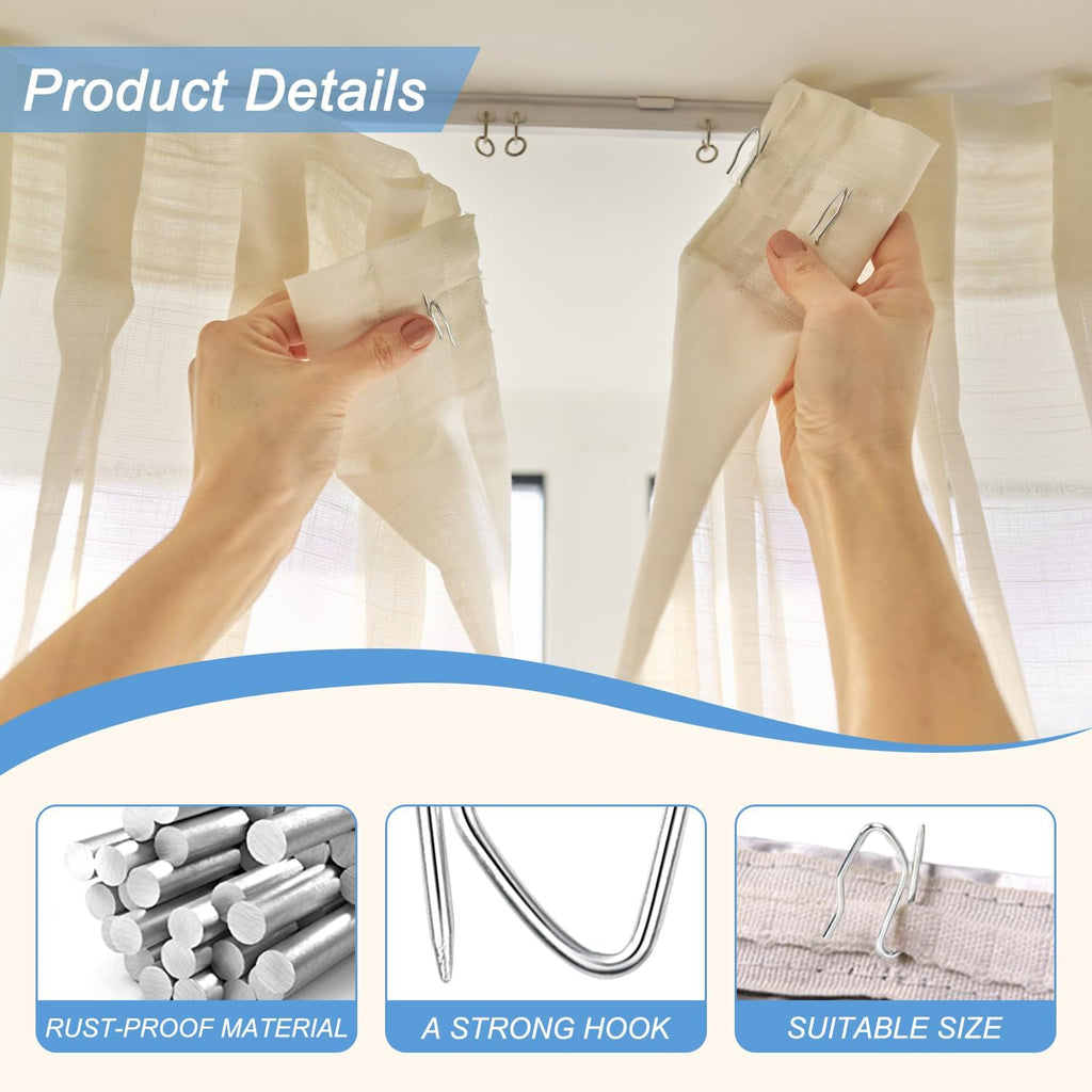 Sopito 200Pcs Curtain Hooks for Door Window Shower Curtain, Silver White