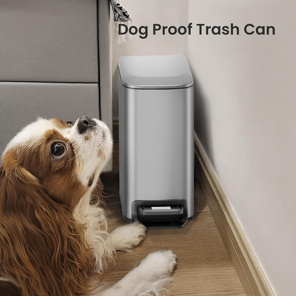 Cesun Small Bathroom Trash Can with Lid, 1.6 Gal, Soft Close, Sliver