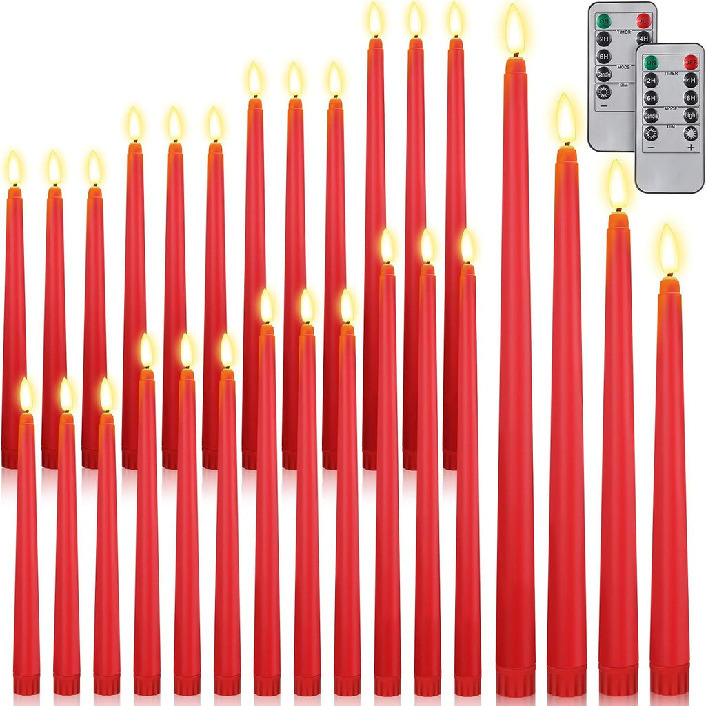 Rossesay 28 Pcs Flameless Taper Candles with Timer Remote, Red