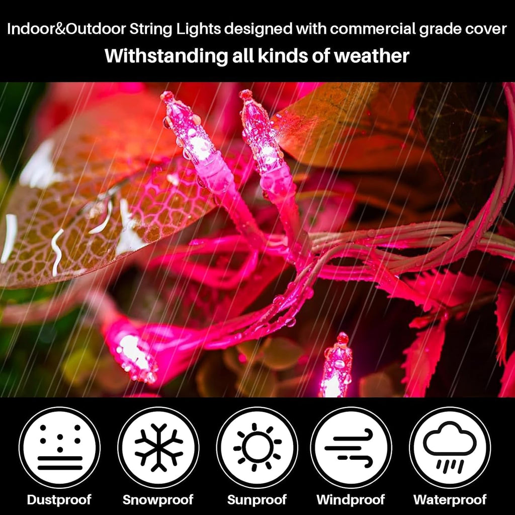 LAMPHOME 300 LED Pink Christmas String Lights, 99FT 16Modes Valentine Room Lights, connectable Plug in Indoor Outdoor for Christmas Bedroom Valentines Party Decoration