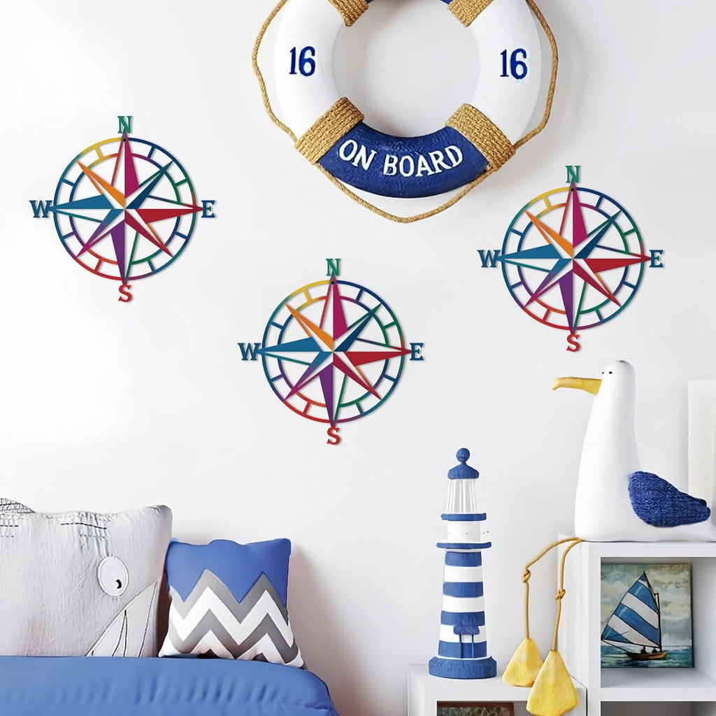 ESTART 11In Colorful Nautical Compass Metal Beach Theme Wall Hanging Decor