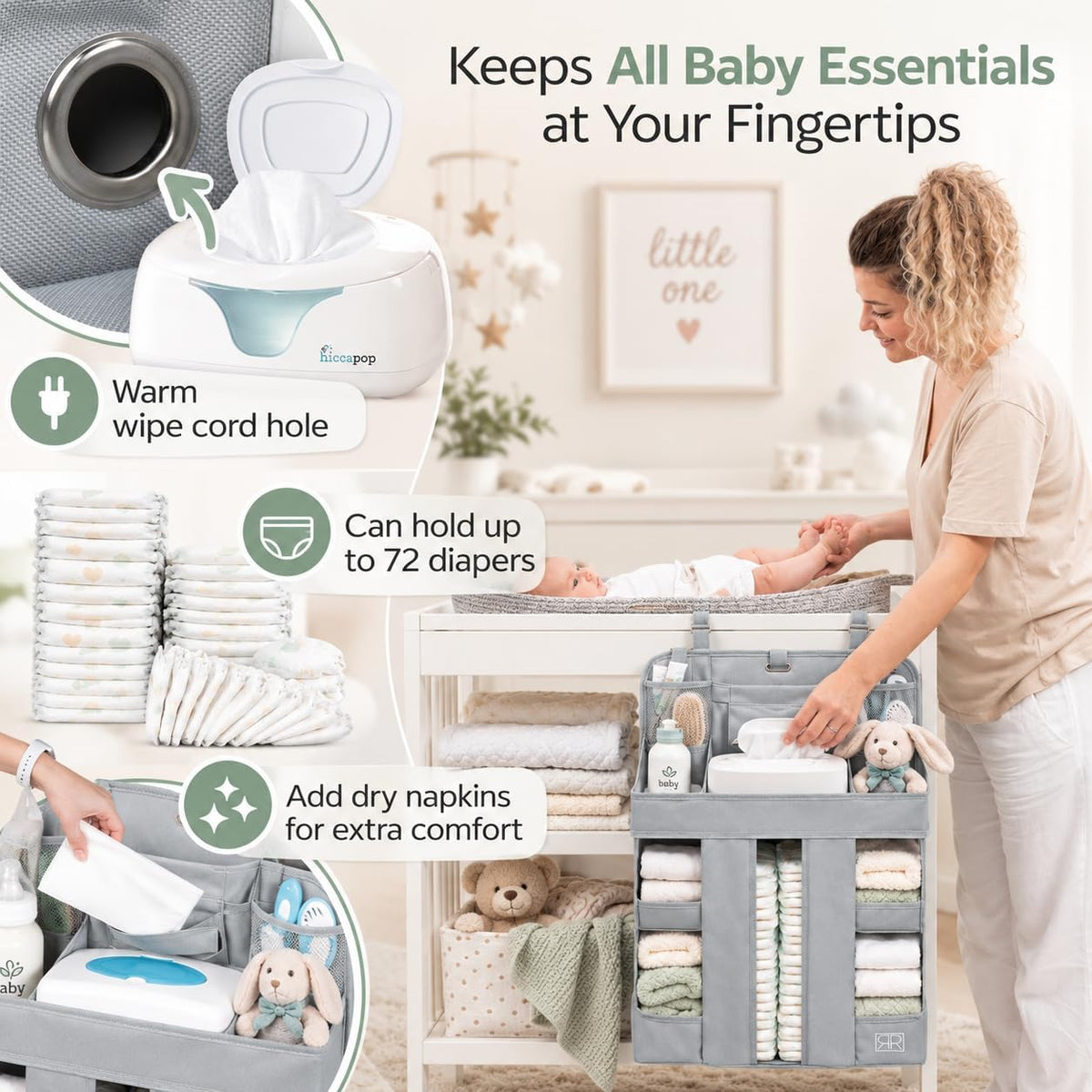 Hanging Diaper Caddy Organizer – Baby Crib Organizer & Nursery Storage
