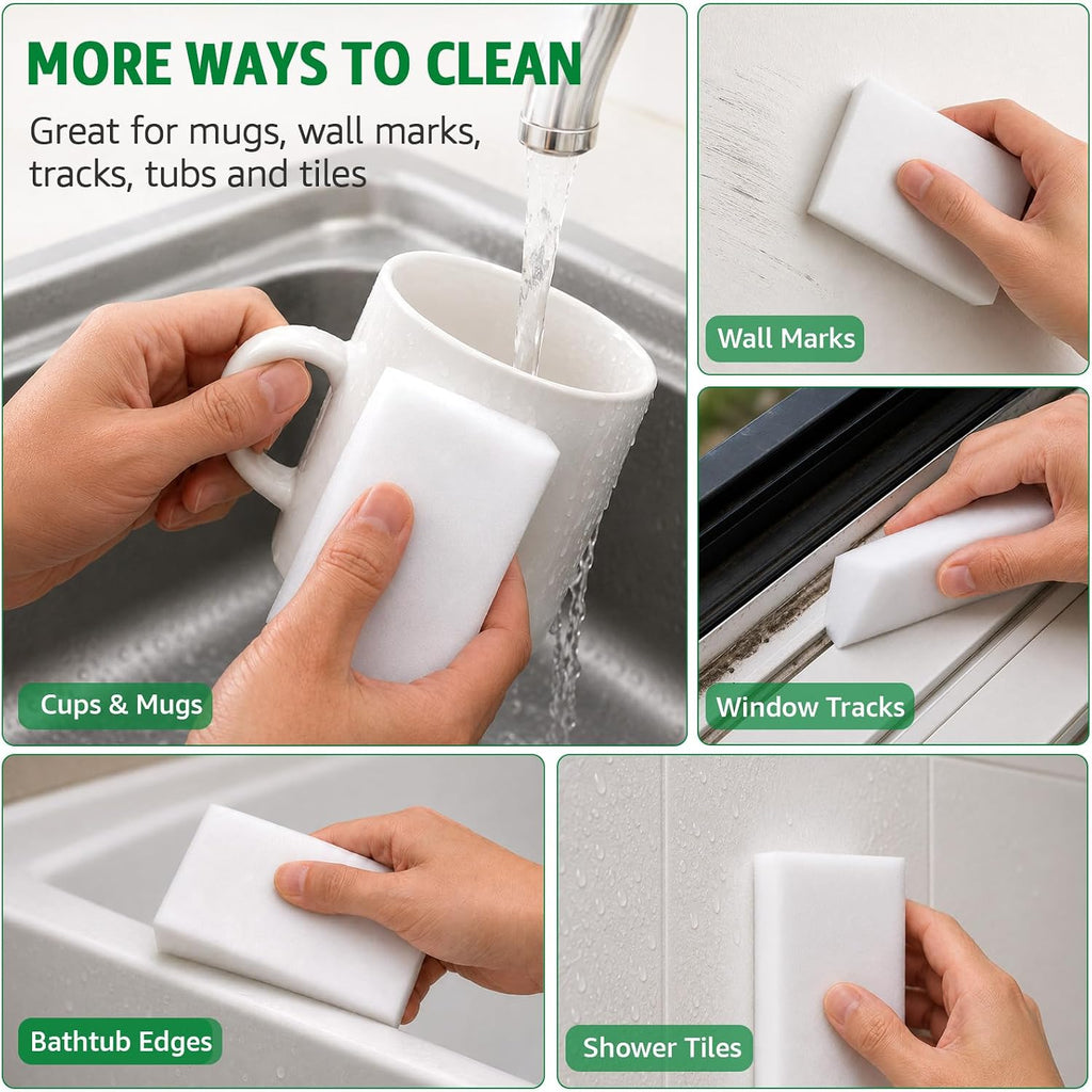 100 Pack Heavy Duty Melamine Sponges, Magic Cleaning Foam Eraser Pads, Bulk