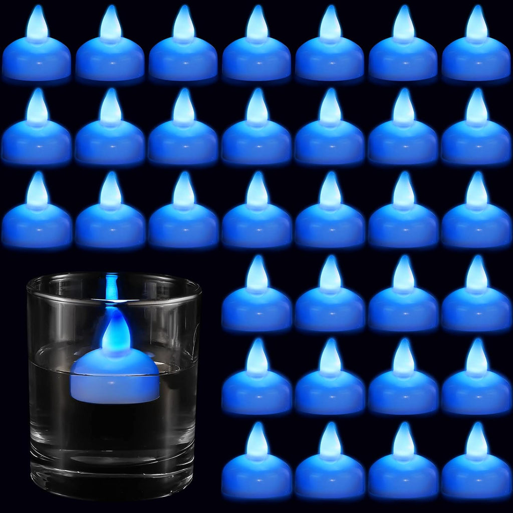Honoson 24 Pack Flameless LED Floating Candles 1.6''Water Activated, Blue