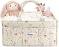 Quilted Floral Diaper Caddy Organizer, Nursery Storage Basket with Dividers