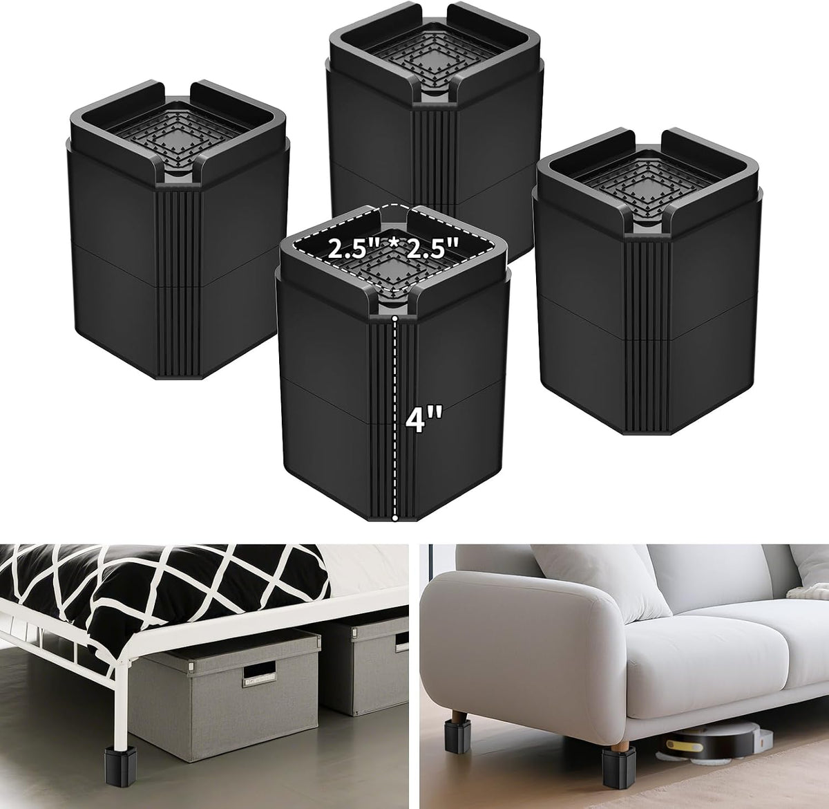 Furniture Risers Bed Risers, Adjustable Risers Blocks Lift 2, 4, 5.9 inches
