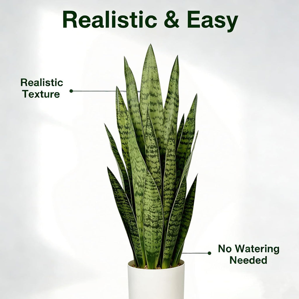 2.3FT Fake Snake Plant 27in Sansevieria Potted Plant in White Pot