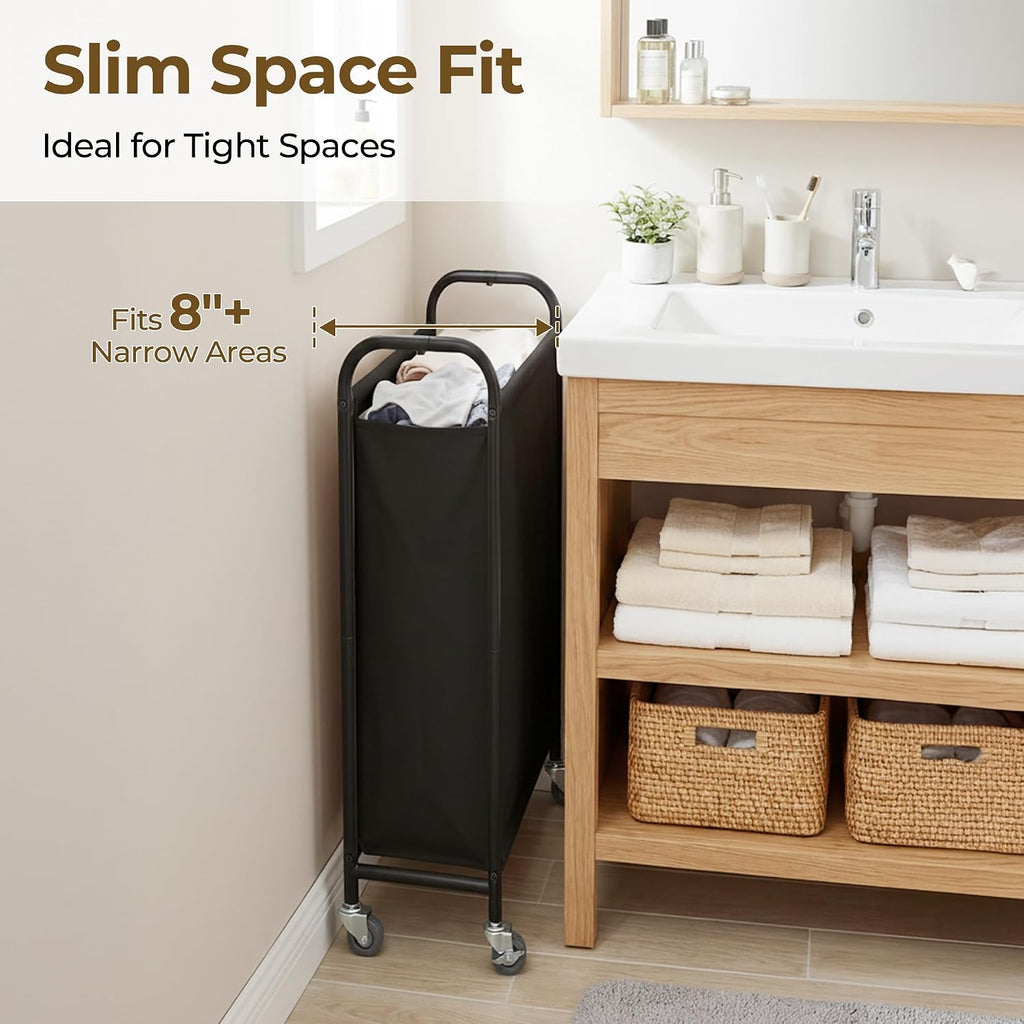 GRANNY SAYS Laundry Hamper, Slim Basket with Wheels and Handles, Black, 80L
