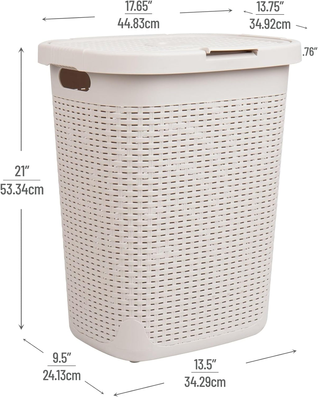 Mind Reader 50L Slim Laundry Hamper with Lid, Plastic, Ivory