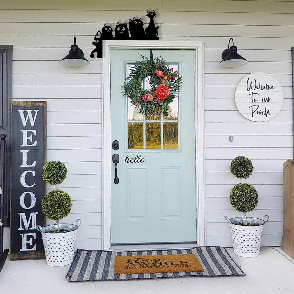 Baitiane Black Metal Wall Art, Cat Door Frame Decor, Door Topper, Modern Minimalist Home Decoration for Living Room, Bedroom, Entryway, Ideal Gift for Cat Lovers (A)