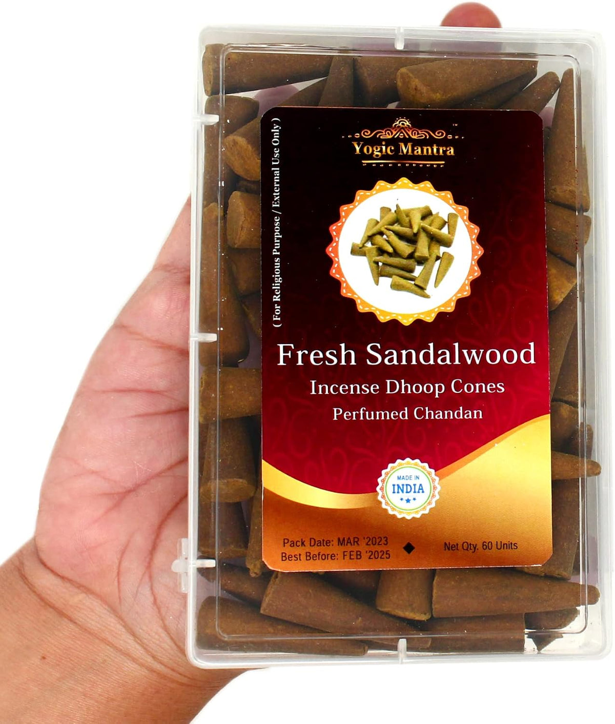 Sandalwood Dhoop Incense Cones | 60 Pcs | 1.5" | Aromatic Chandan Fragrance