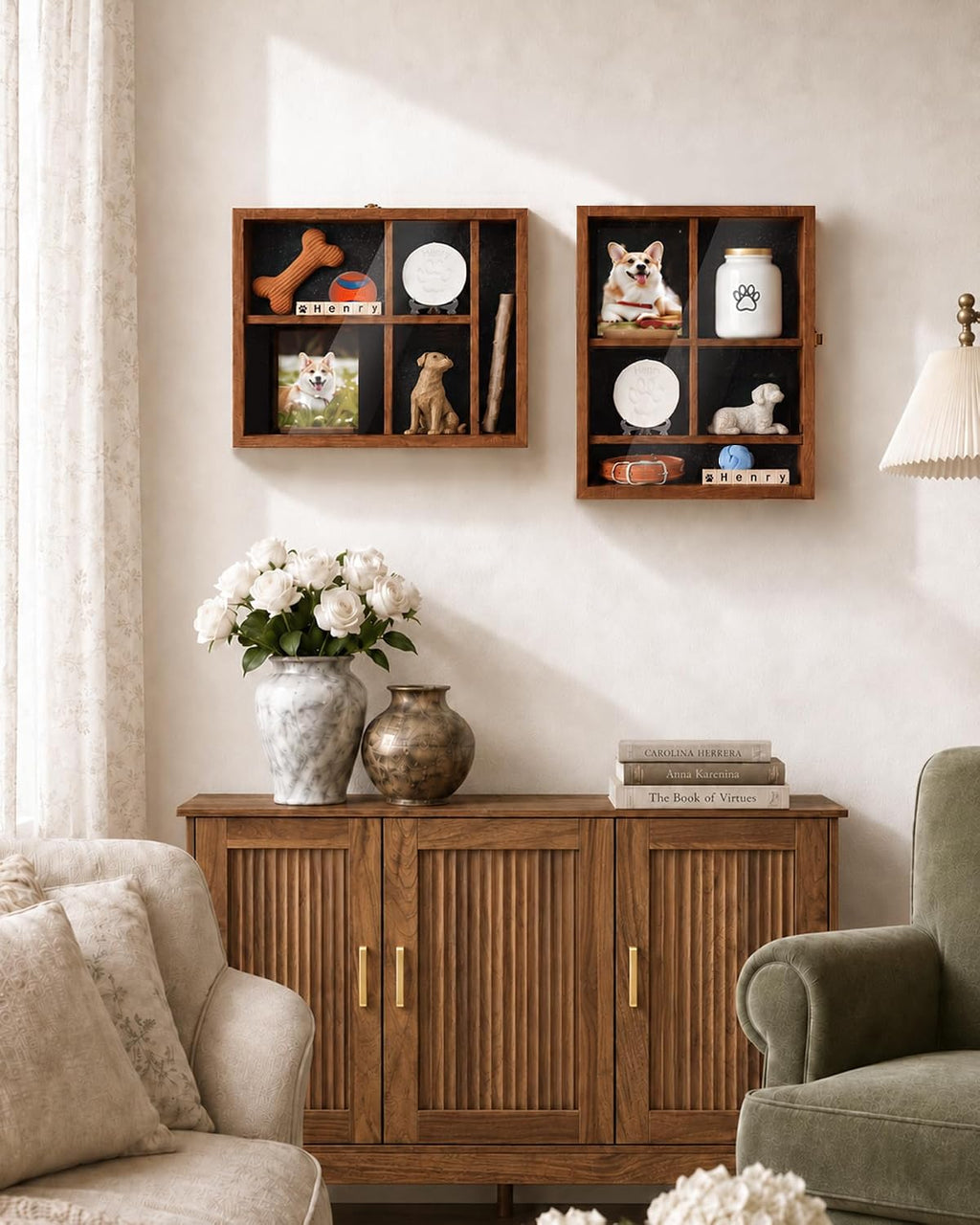 Pet Memorial Shadow Box, Dog Memorial Shadow Box with Adjustable Shelves & Pin-Back Board, Wooden Pet Memorial Box for Ashes, Photos & Keepsakes, Loss of Pet Sympathy Gift, in Memory of Dog Brown