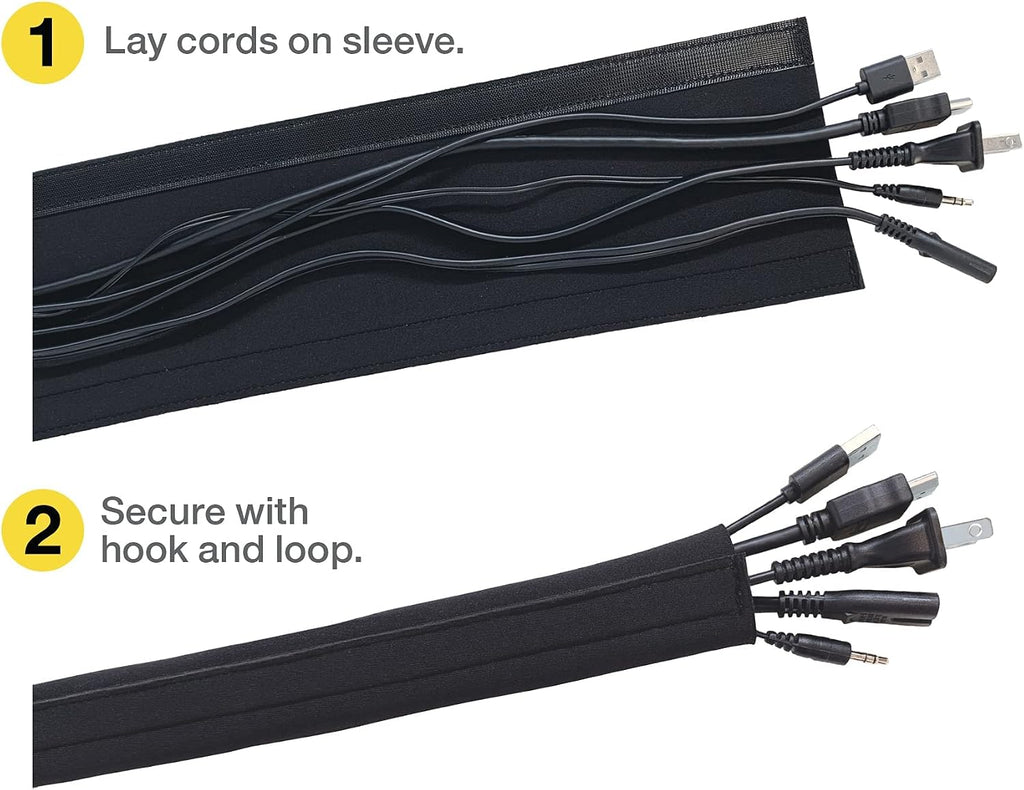 Wrap-It Storage Hook and Loop Cable Sleeve, Black, 120"
