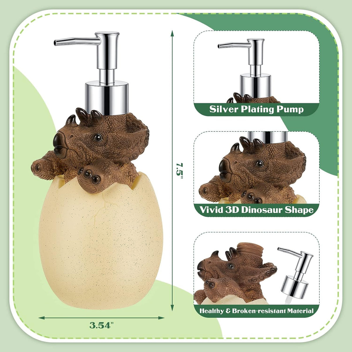 Dinosaur Soap Dispenser 2 Pieces Egg Kids Soap Dispenser Cute Dinosaur Bathroom Accessories Animal Shower Lotion Liquid Refillable Shampoo Bottle with Pump for Kitchen Bath Countertop Decor