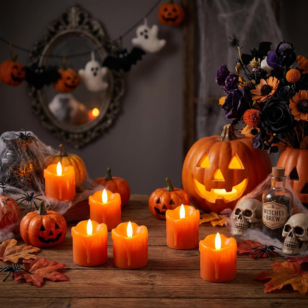 Orange Flameless Votive Candles Battery Operated with Remote Timer
