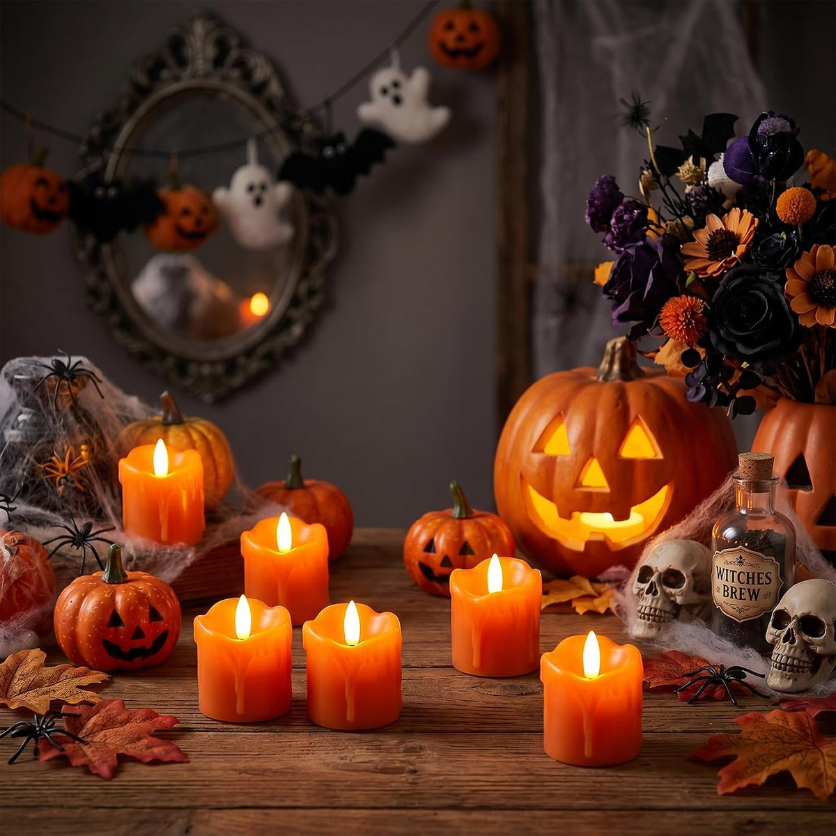 Orange Flameless Votive Candles Battery Operated with Remote Timer