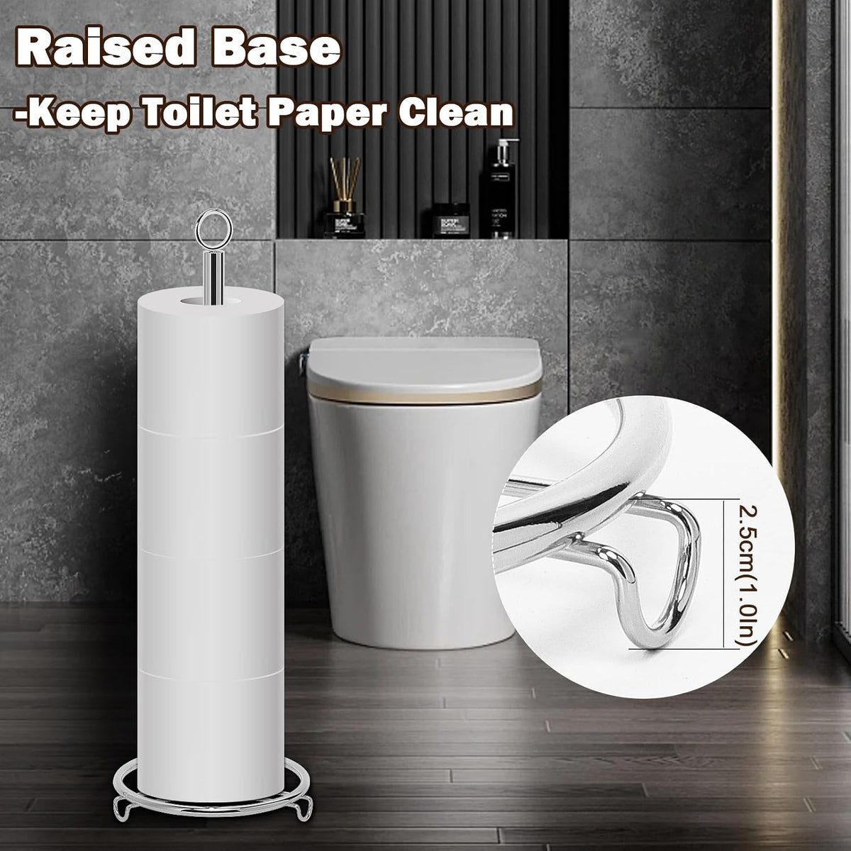 Bath Toilet Paper Holder, Toilet Tissue Roll Organizer Storage, Tissue Paper Holder Stand for Bathroom/Kitchen Countertop, Metal (21" H, Chrome)
