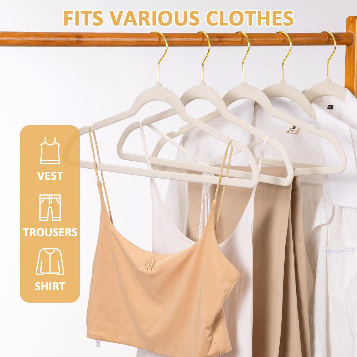 Heavy Duty Velvet Hangers 30 Pack - Non-Slip, Space-Saving Clothes Hangers for Coat/Suit with 360° Rotating Gold Hooks, Durable Premium Felt Hanger for Closet Organization- Ivory