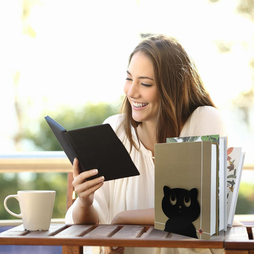 Cute Black Cat Bookends Metal Cat Book Ends Kids Bookends Office Journal Holder Library Decoration Bookshelf Book Organizer for Christmas Birthday Back to School Student Gift (Black Big Eyes)