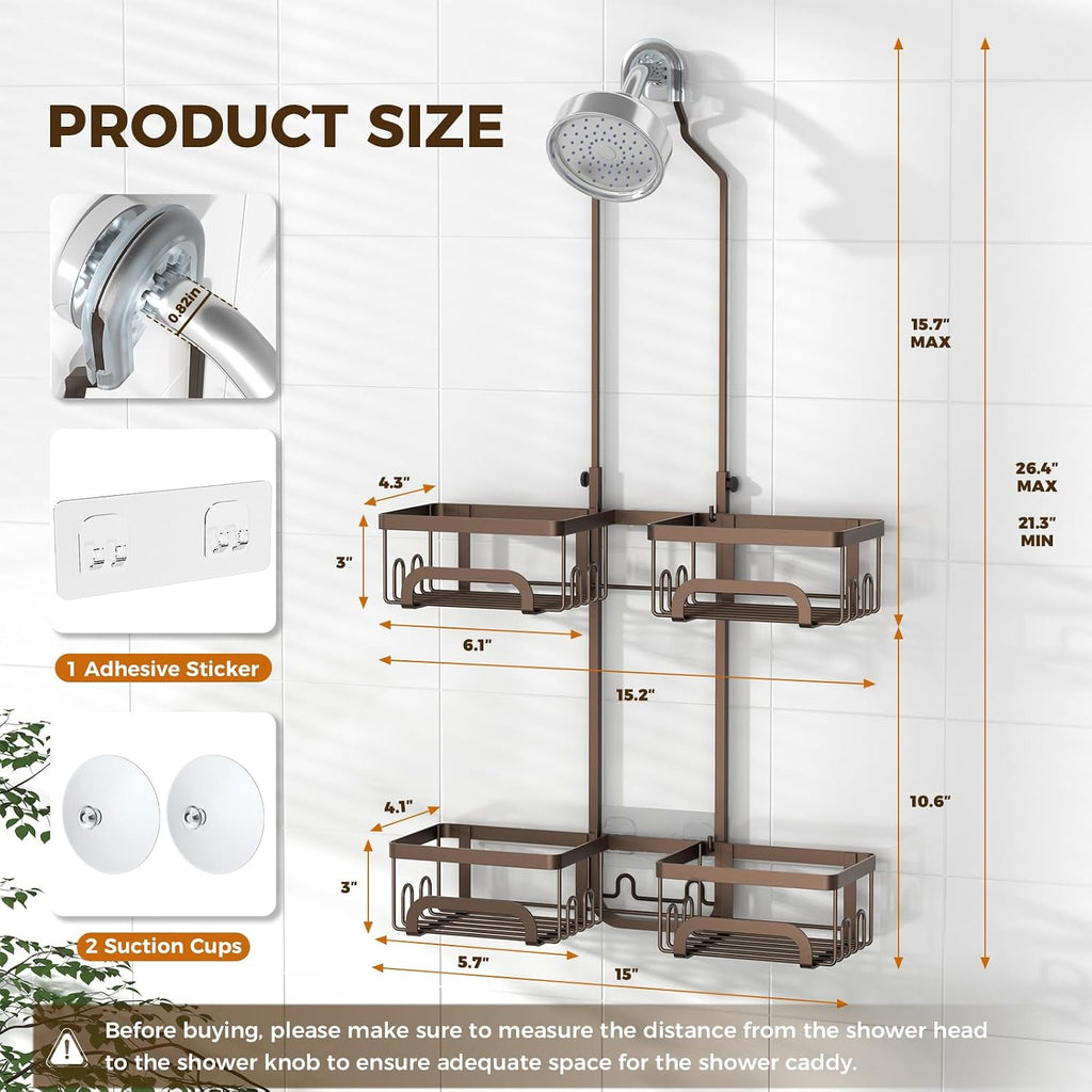 REINHARDT Split Shower Caddy Hanging for Handheld Showerheads, Bronze