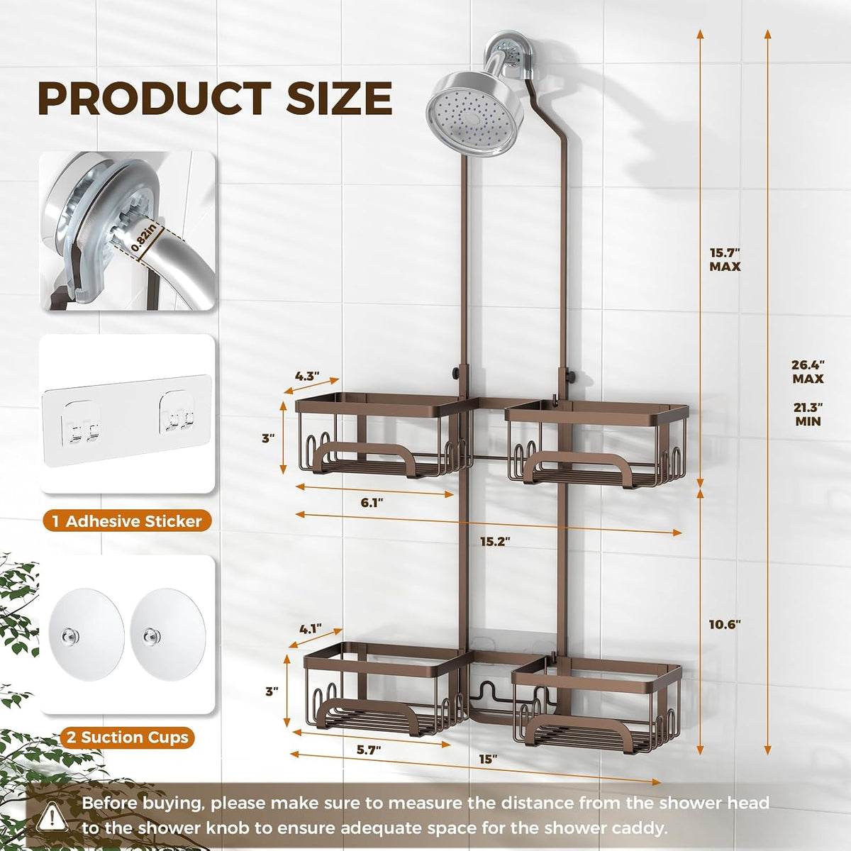 REINHARDT Split Shower Caddy Hanging for Handheld Showerheads, Bronze