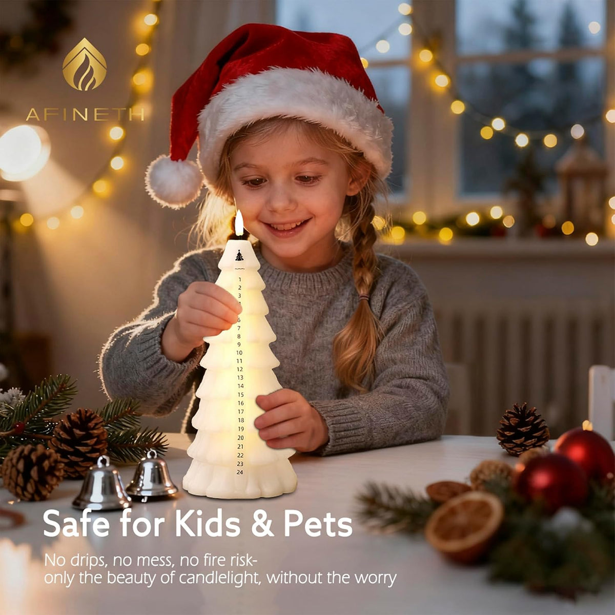 Christmas Tree Candles with Remote, Wax Christmas Countdown Candles White