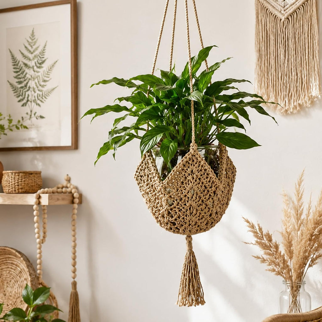 Boho Macrame Plant Hangers with S Shaped Hooks Hanging Baskets for Plants