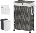 88L Slim Laundry Hamper with Wheels, 23.3 Gallon Rolling Laundry Basket with Lid, Tall and Narrow Laundry Hamper with 2 Removable Liner & 3 Mesh Bags, Laundry Sorter for Bathroom, Grey