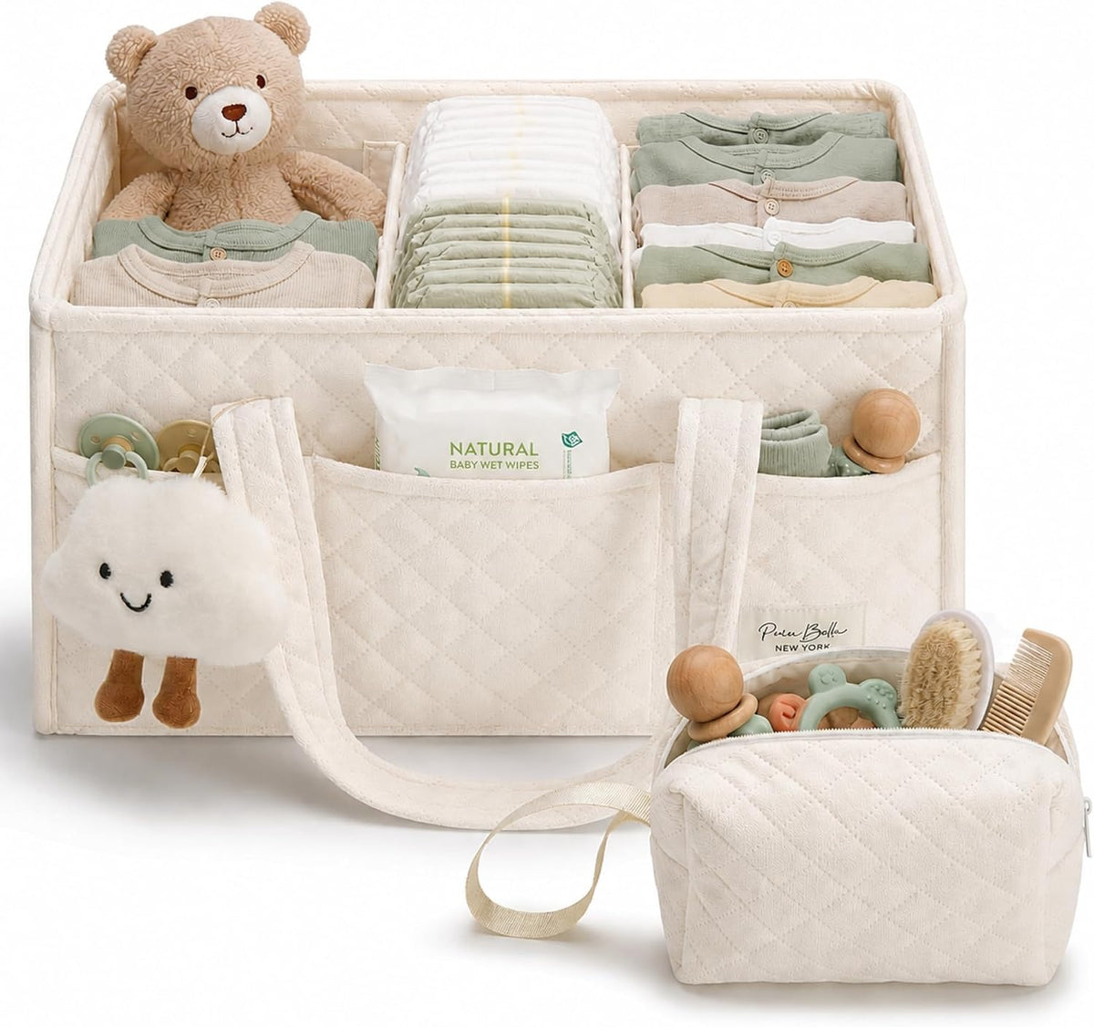 PeraBella Baby Diaper Caddy Organizer, Baby Basket Shower Gift, Portable Changing Table Basket, Postpartum Caddy & Tote Bag Pouch, Newborn Boy & Girl Nursery Essentials Registry, Car Diaper Organizer